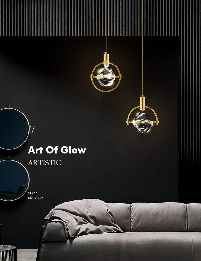 Crystal Gold LED Pendant Light in Modern Luxury Style Copper Globe Hanging Lamp for Interior Spaces