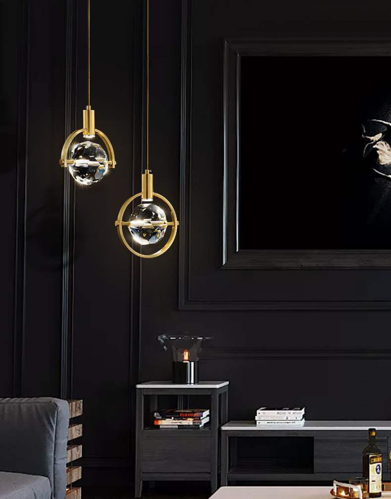 Crystal Gold LED Pendant Light in Modern Luxury Style Copper Globe Hanging Lamp for Interior Spaces
