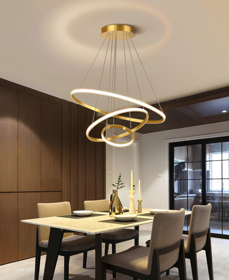 Modern Farmhouse Chandelier Multiple Rings Pendant Light Round Metal Chandelier