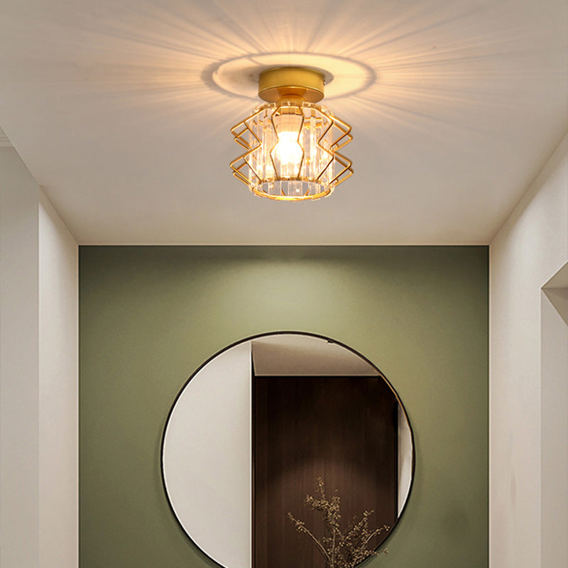 Caged Crystal Flush Ceiling Light Modern Style 1 Bulb Flush Mount Light for Hallway