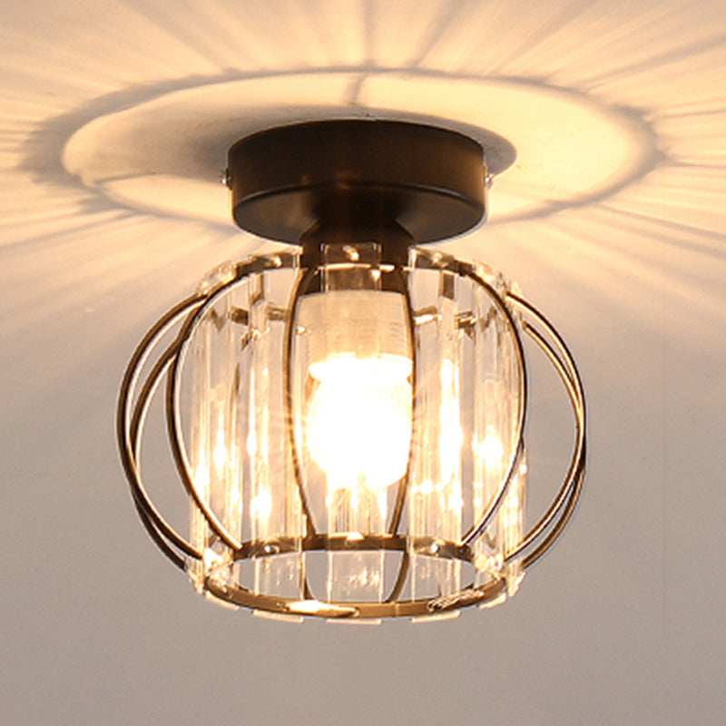 Caged Crystal Flush Ceiling Light Modern Style 1 Bulb Flush Mount Light for Hallway