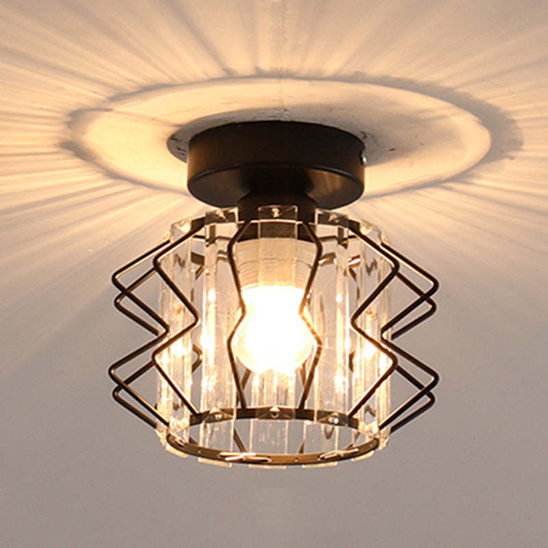 Caged Crystal Flush Ceiling Light Modern Style 1 Bulb Flush Mount Light for Hallway