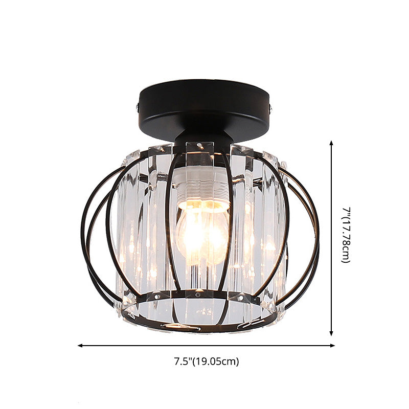 Caged Crystal Flush Ceiling Light Modern Style 1 Bulb Flush Mount Light for Hallway