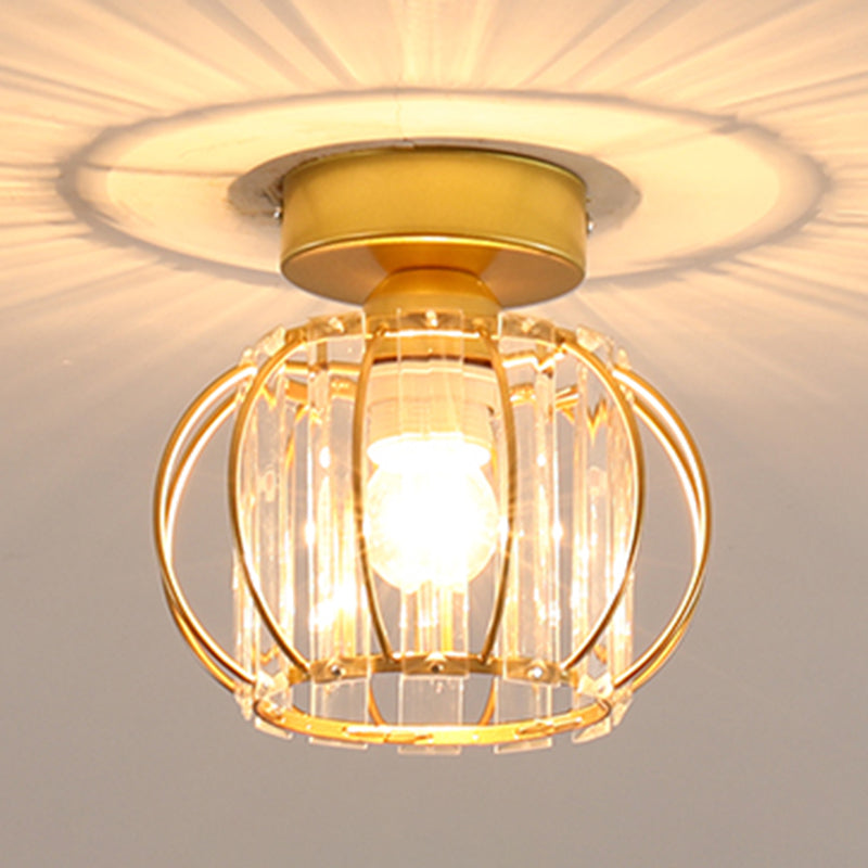 Caged Crystal Flush Ceiling Light Modern Style 1 Bulb Flush Mount Light for Hallway