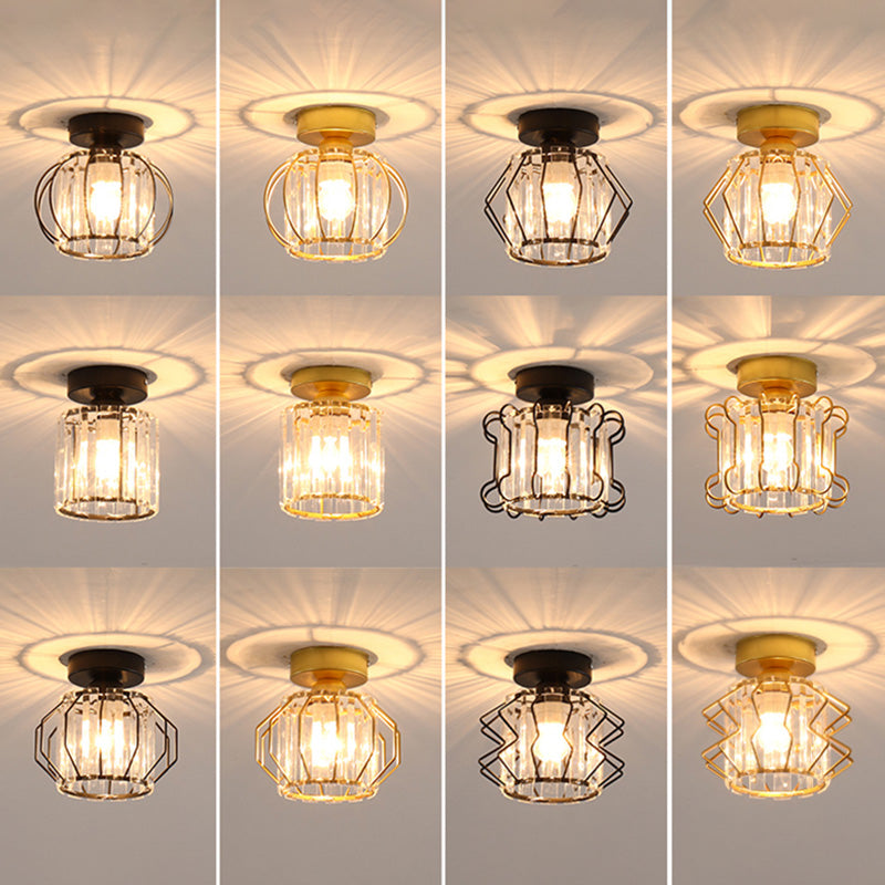 Caged Crystal Flush Ceiling Light Modern Style 1 Bulb Flush Mount Light for Hallway