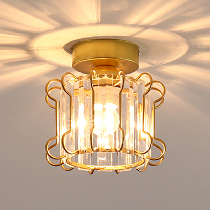 Caged Crystal Flush Ceiling Light Modern Style 1 Bulb Flush Mount Light for Hallway
