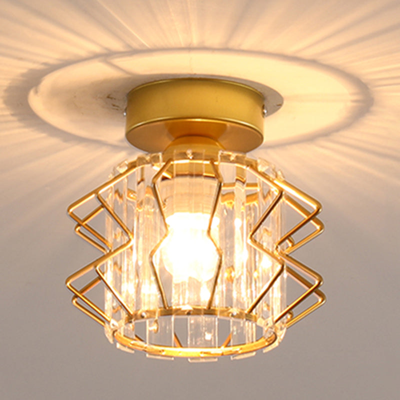 Caged Crystal Flush Ceiling Light Modern Style 1 Bulb Flush Mount Light for Hallway