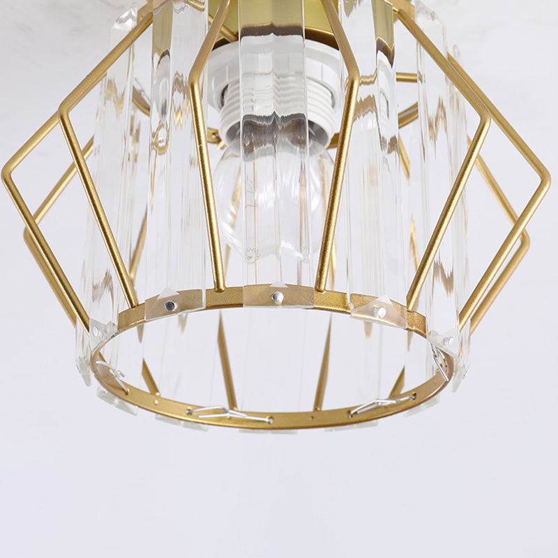 Caged Crystal Flush Ceiling Light Modern Style 1 Bulb Flush Mount Light for Hallway