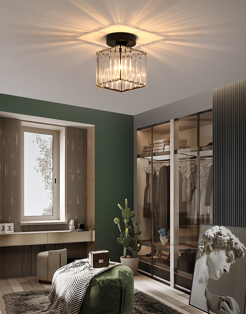 Caged Crystal Flush Ceiling Light Modern Style 1 Bulb Flush Mount Light for Hallway