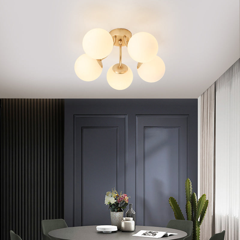 Nordic Modern Minimalist Glass Flush Mount Lamp with Glass Shade for Living Room