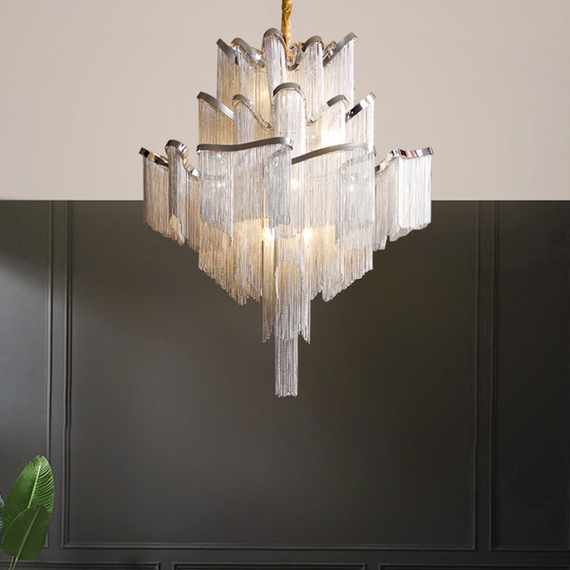 Aluminum Tassel Tiered Pendant Lamp Contemporary Chandelier Light Fixture