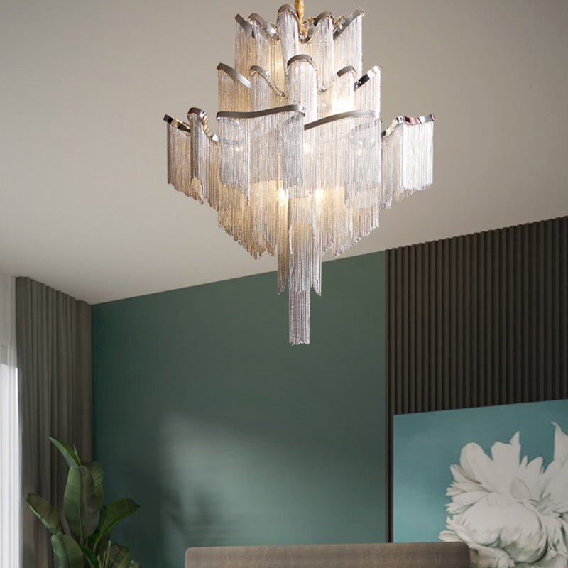 Aluminum Tassel Tiered Pendant Lamp Contemporary Chandelier Light Fixture