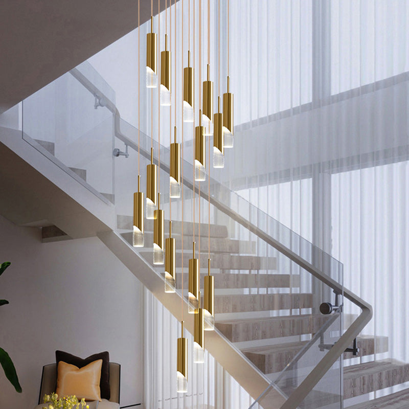 Modern Tube Shape Pendant Gold Metal Multiple Hanging Ceiling Light for Spiral Stair