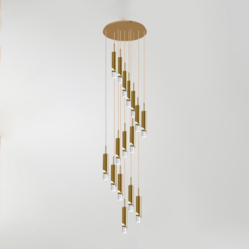Modern Tube Shape Pendant Gold Metal Multiple Hanging Ceiling Light for Spiral Stair