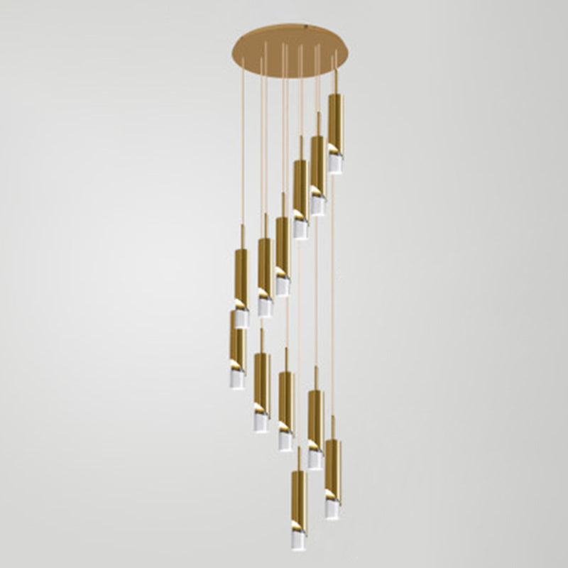 Modern Tube Shape Pendant Gold Metal Multiple Hanging Ceiling Light for Spiral Stair