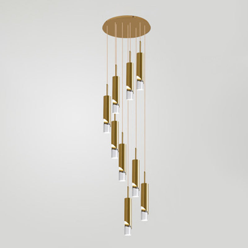 Modern Tube Shape Pendant Gold Metal Multiple Hanging Ceiling Light for Spiral Stair