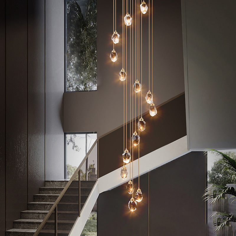 Contemporary Pendant Clear Crystal Hanging Ceiling Light for Spiral Stair