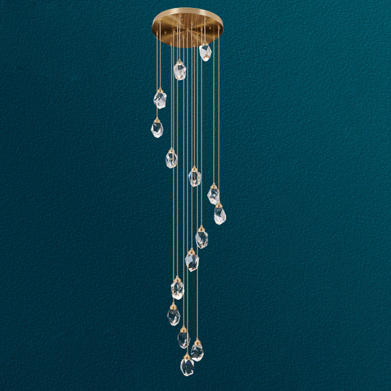 Contemporary Pendant Clear Crystal Hanging Ceiling Light for Spiral Stair