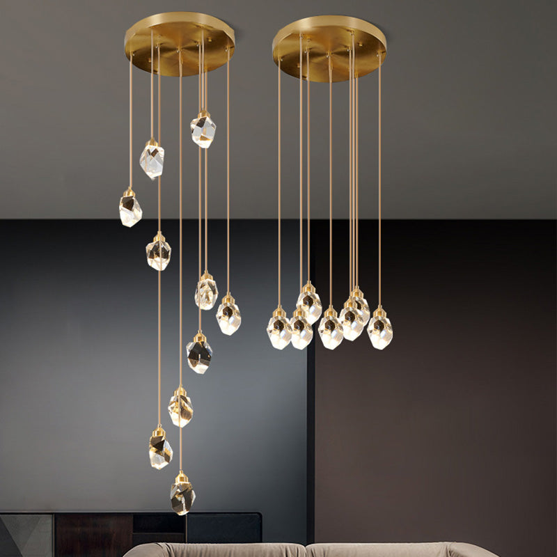 Contemporary Pendant Clear Crystal Hanging Ceiling Light for Spiral Stair