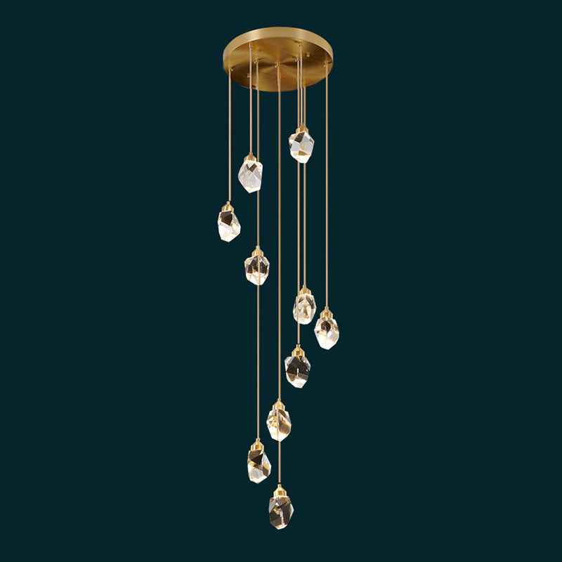 Contemporary Pendant Clear Crystal Hanging Ceiling Light for Spiral Stair