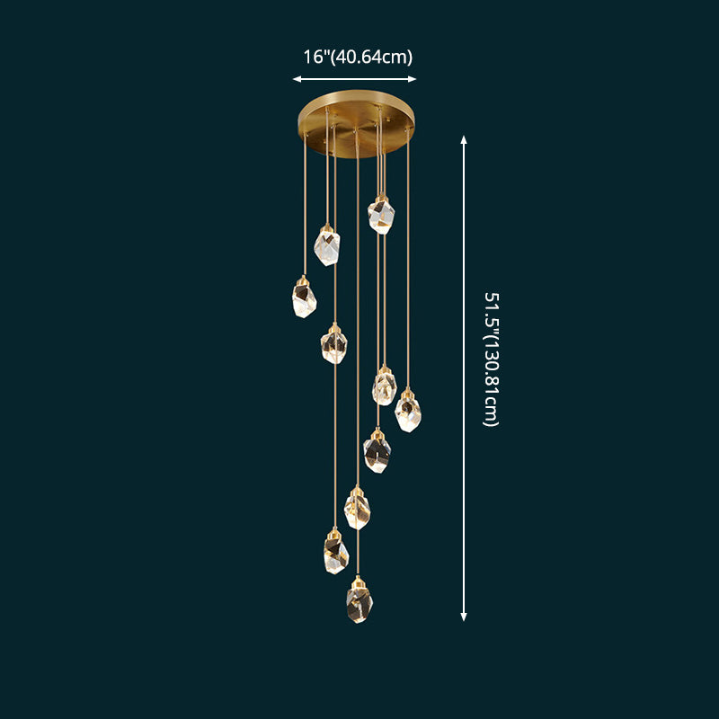 Contemporary Pendant Clear Crystal Hanging Ceiling Light for Spiral Stair