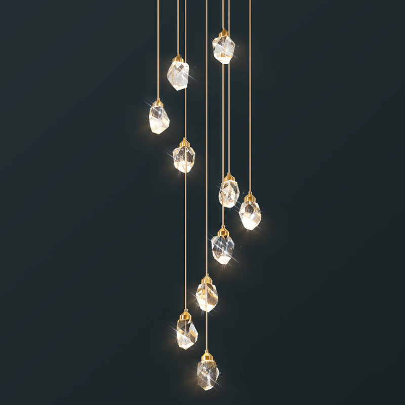 Contemporary Pendant Clear Crystal Hanging Ceiling Light for Spiral Stair