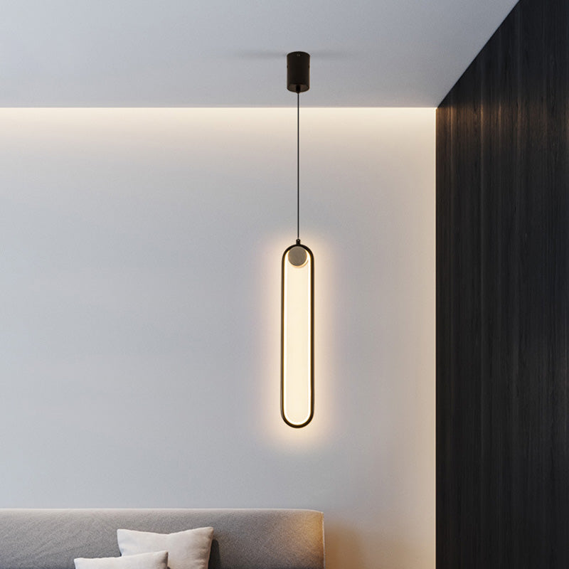 Contemporary One-Light Black Metal Oval Pendant Lighting for Dinning Room Cafe