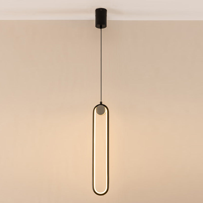 Contemporary One-Light Black Metal Oval Pendant Lighting for Dinning Room Cafe