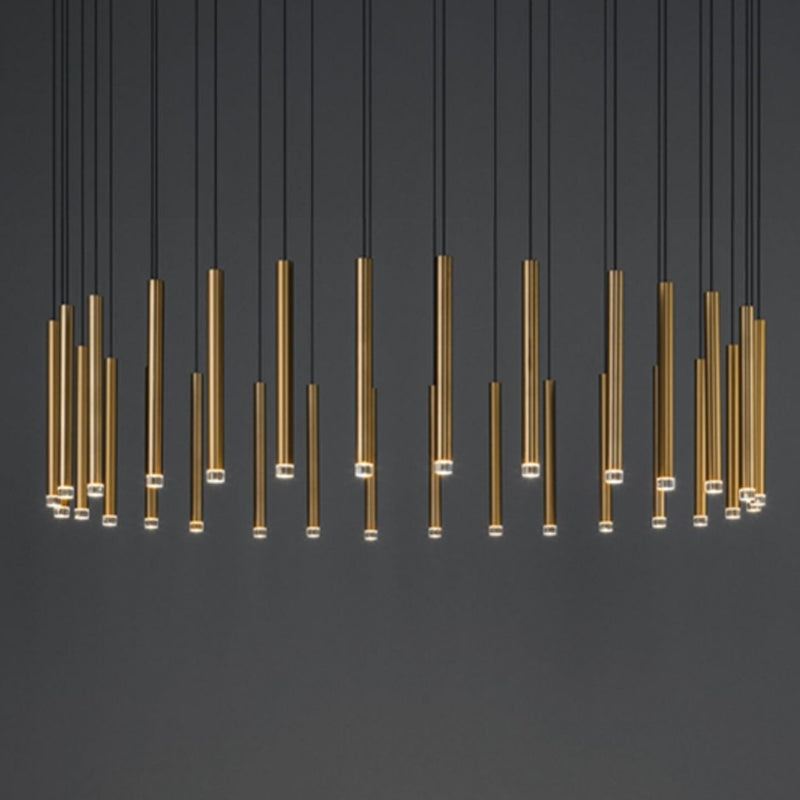 Gold Tube Hanging Pendant Light Minimalist-Style LED Metal Ceiling Pendant Light