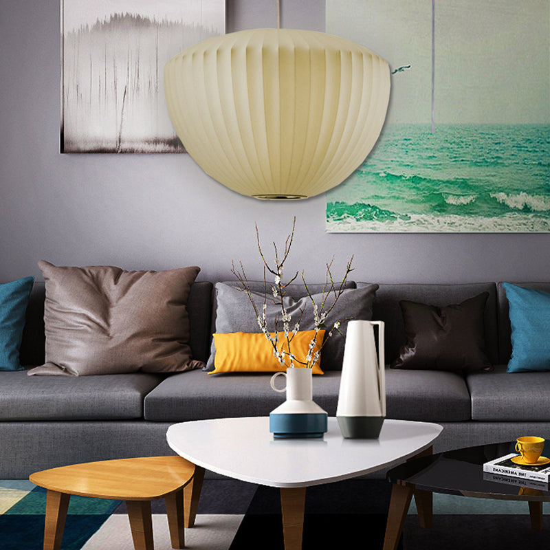 Shaded Fabric Suspended Lighting Fixture Modern-Style White Ceiling Hung Fixture