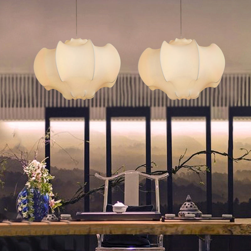 Shaded Fabric Suspended Lighting Fixture Modern-Style White Ceiling Hung Fixture