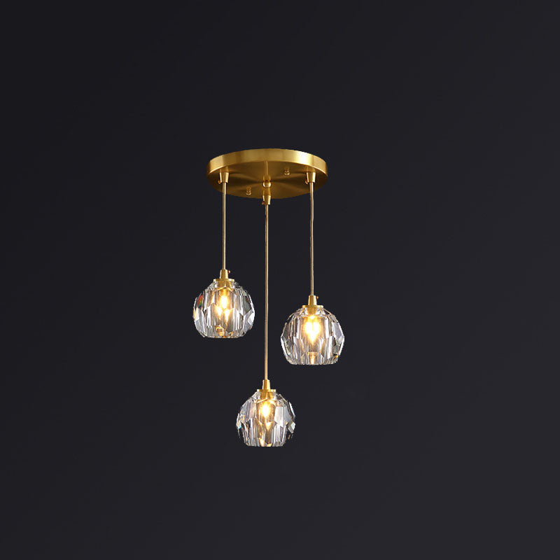 Round Down Lighting Pendant Modern Style Crystal Coppery Suspension Pendant Light
