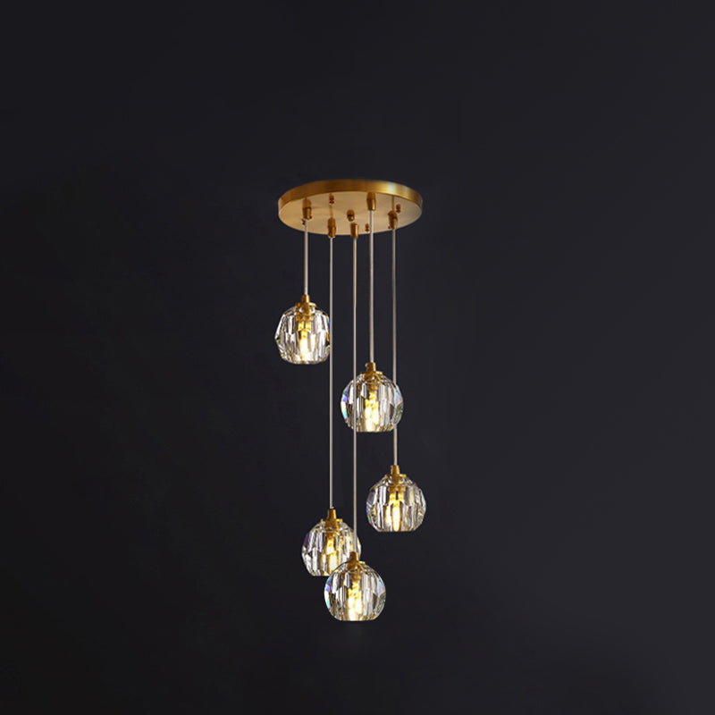 Round Down Lighting Pendant Modern Style Crystal Coppery Suspension Pendant Light