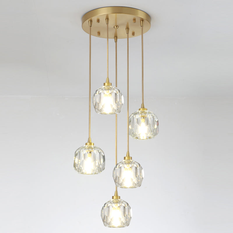 Round Down Lighting Pendant Modern Style Crystal Coppery Suspension Pendant Light