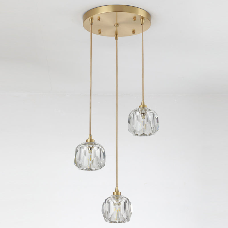 Round Down Lighting Pendant Modern Style Crystal Coppery Suspension Pendant Light