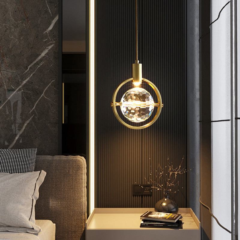Global Hanging Pendant Light Nordic Crystal Bedroom Down Lighting Pendant in Gold