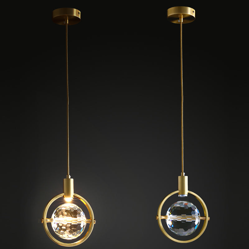 Global Hanging Pendant Light Nordic Crystal Bedroom Down Lighting Pendant in Gold