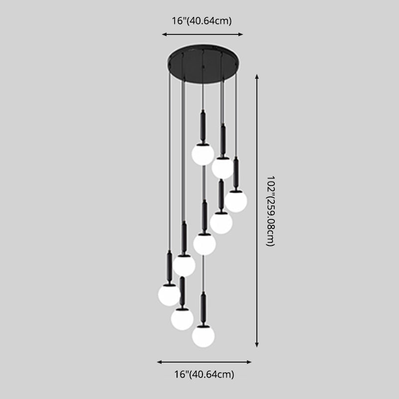 Spiral Stairs Pendant Light Fixture Glass Nordic Style 9 Blub Hanging Light