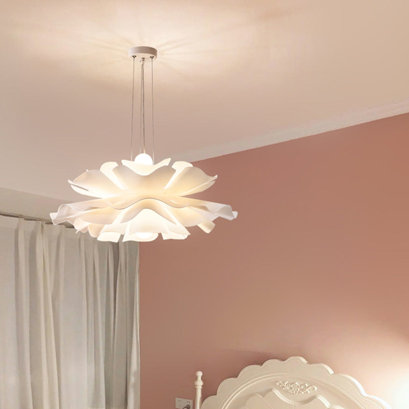 Simple Flower Pendant Light Fixture Acrylic Bedroom Pendant Ceiling Light in White
