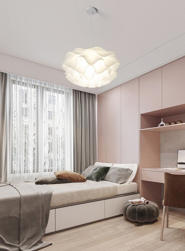 Simple Flower Pendant Light Fixture Acrylic Bedroom Pendant Ceiling Light in White