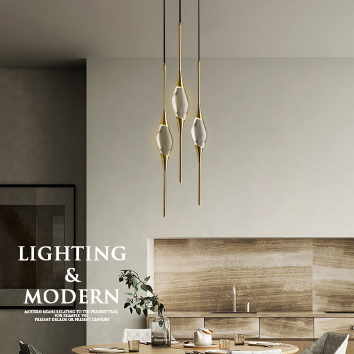 Copper Gold LED Hanging Lamp in Modern Luxury Style Crystal Geometric Pendant Light for Bedroom