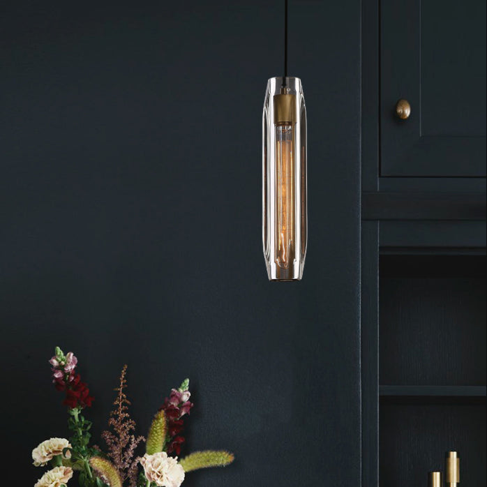 Crystal Cylindrical Pendant Light in Modern Luxury Style Copper Hanging Lamp for Dining Room