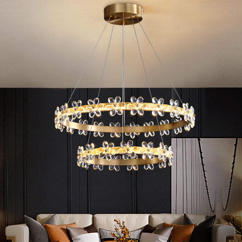 Modern Gold Chandelier Multiple Rings Chandelier Pendant Light Metal Chain Chandelier