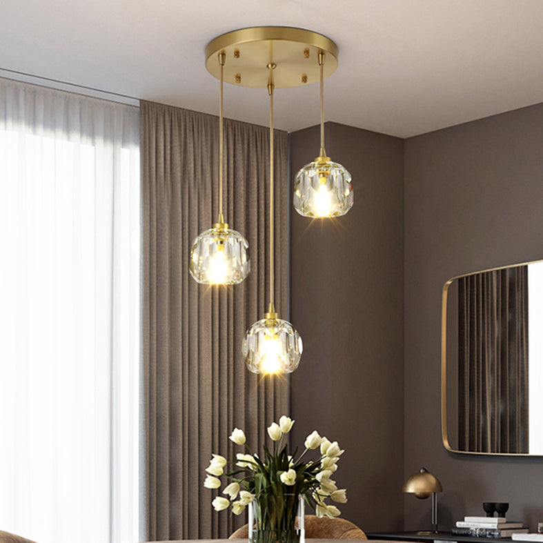 Round Down Lighting Pendant Modern Style Crystal Coppery Suspension Pendant Light
