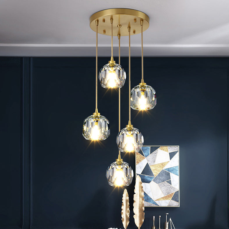 Round Down Lighting Pendant Modern Style Crystal Coppery Suspension Pendant Light