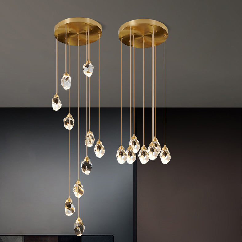 Contemporary Pendant Clear Crystal Hanging Ceiling Light for Spiral Stair