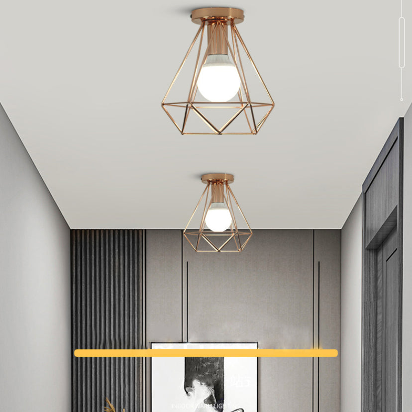 Iron Frame Ceiling Light in Industrial Retro Style Geometric Single Flush Mount for Corridor