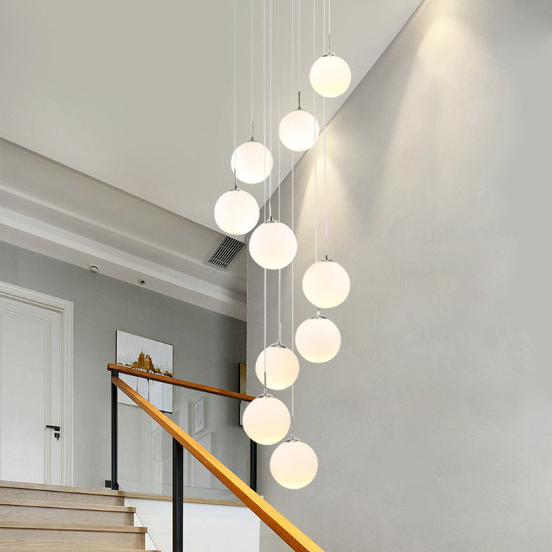 Spiral Stairs 10 Blub Pendant Light Fixture Clear Glass Sphere Nordic Style Multiple Hanging Light