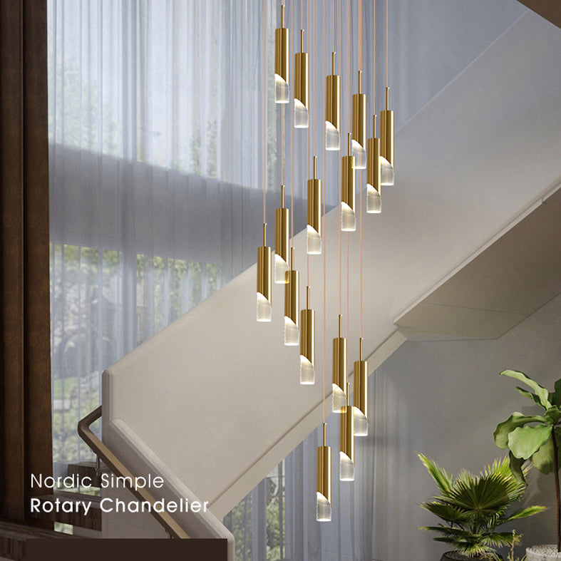Modern Tube Shape Pendant Gold Metal Multiple Hanging Ceiling Light for Spiral Stair