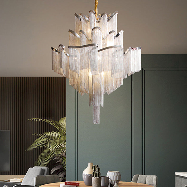 Aluminum Tassel Tiered Pendant Lamp Contemporary Chandelier Light Fixture